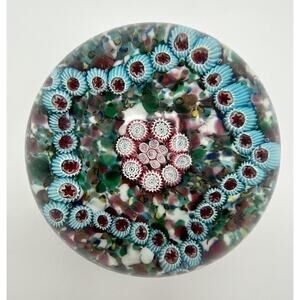 Vintage Murano Millefiori 3” Aventurine Tutti Frutti Art Glass Paperweight